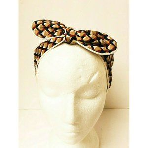 Jules Scünci Women Hairband Head Wrap Boho Brown White Cross Wide‎ Tie Turban